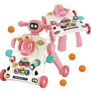 NEW! Baby Walker Sit to Stand 3 in 1 Toddler Activity and Game Table Pink